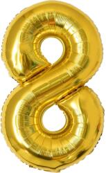 Flippy Balon din Folie Metalizata Figurina Cifra, Tema Aniversare 100 cm, Ambalaj Individual, Pai inclus, Umflare cu Aer sau Heliu, Auriu, Cifra 8