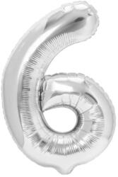 Flippy Balon din Folie Metalizata, Figurina Cifra, Tema Aniversare 100 cm, Ambalaj Individual, Pai inclus, Umflare cu Aer sau Heliu, Argintiu, Cifra 6