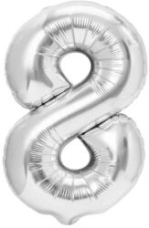 Flippy Balon din Folie Metalizata, Figurina Cifra, Tema Aniversare 100 cm, Ambalaj Individual, Pai inclus, Umflare cu Aer sau Heliu, Argintiu, Cifra 8