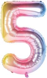 Flippy Balon din Folie Metalizata Gradient Figurina Cifra, Tema Aniversare 100 cm, Ambalaj Individual, Pai inclus, Umflare cu Aer sau Heliu, Multicolor, Cifra 5