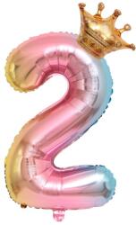 Flippy Balon din Folie Metalizata, Figurina Cifra Gradient, Tema Aniversare 80 cm, Ambalaj Individual, Pai inclus, Umflare cu Aer sau Heliu, Coronita, Cifra 2