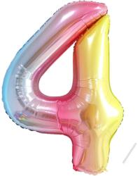 Flippy Balon din Folie Metalizata Gradient Figurina Cifra, Tema Aniversare 100 cm, Ambalaj Individual, Pai inclus, Umflare cu Aer sau Heliu, Multicolor, Cifra 4