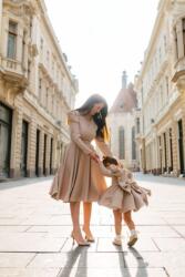 Gogofashion Set rochii mamă fiică elegant Vivi - rafinament. stil și eleganță Roz prăfuit 1-2 ani S