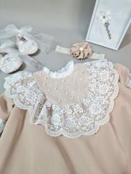 Gogofashion Rochiță de botez Myla - eleganță. rafinament și confort pentru bebeluși Bej 9-12 luni / 80 CM