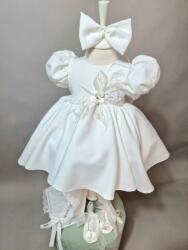 Gogofashion Rochiță de botez Nadia - rochiță elegantă pentru fetițe. cu dantelă. pene și perle cusute manual