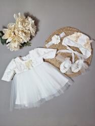Gogofashion Rochiță de botez Rania - Model elegant din dantelă și tulle pentru fete 9-12 luni / 80 CM