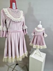Gogofashion Set rochii mamă fiică Vivienne din catifea - Eleganță pentru momente speciale Ivory 10-12 ani S