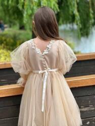Gogofashion Rochie pentru fetițe din tulle cu mâneci bufante și dantelă Iris Bej 8-9 ani