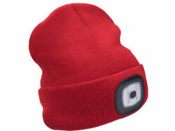 Extol sapka, piros, kötött, kivehető LED homloklámpával, 4×45 Lumen; USB tölthető Li-ion, 3funkció (100%-75%-50% fénye. ) (43198)