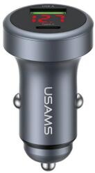 USAMS cc327 autós töltő usb+type-c aljzat (45w, pd gyorstöltő, led kijelző) sötétszürke (CC327CC01)