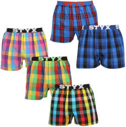 Styx 5PACK férfi bő szárú boxeralsó Styx sportos gumipánt többszínű (5B0123456) XL - pepita
