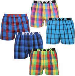 Styx 5PACK férfi bő szárú boxeralsó Styx sportos gumipánt többszínű (5B0112345) XL - pepita