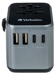 Verbatim World-to-World UTA-03 49545 Универсален адаптер за пътуване, USB-A, USB-C, 30 W, черно (49545)