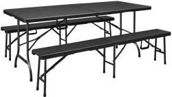 Kring Banquette Összecsukható kerti/terasz/udvari asztal + 2 padkészlet, fém/műanyag