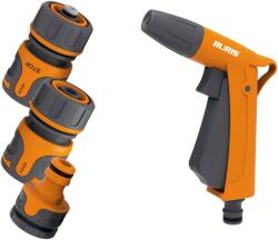 Ruris 1031 locsolópisztoly + csatlakozó készlet, 2 funkciós pisztoly, 1 csatlakozó 1/2 colos tömlőhöz, 1 STOP csatlakozó tömlőhöz, 1 csapadapter 1/2 és 3/4 colhoz (10310pis25a)