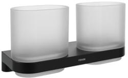 Ravak Chrome CR II 220.20BLM dupla pohártartó poharakkal, matt fekete, üveg (RAV-X07P1378)