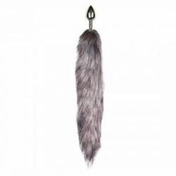 Boss of Toys EasyToys Metal Plug with Faux Fox Tail - Silver & Grey, Medium Size