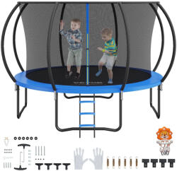 VEVOR Kerti trambulin biztonsági hálóval 366 cm átmérő családi trambulin 180 kg teherbírás