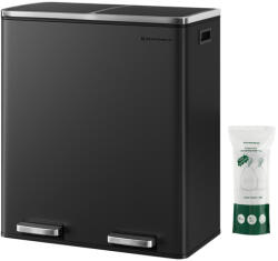 SONGMICS Dupla Pedálos Szemeteskuka Fekete Acél Szelektív Hulladékgyűjtő (EUZ-LTB060BH02)