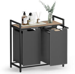 VASAGLE 2 rekeszes szennyeskosár fém vázzal polccal karamell barna és szürke (EUZ-BLH201G50)