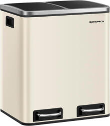 SONGMICS 2 x 15 L dupla pedálos szemetes szelektív hulladékgyűjtéshez rozsdamentes acél homokbézs és fekete (EUZ-LTB030AB01)