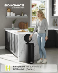 SONGMICS 30L kerek pedálos szemetes acél tintafekete soft-close fedéllel (EUZ-LTB031BZ02)