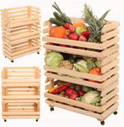 Wamar-Sosenka Zöldségtartó állvány fa gurulós láda állvány 3 láda 81x60x30 (RAWA3_57_K1)