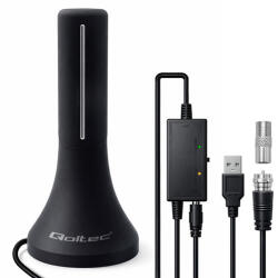 Qoltec Belső Nagy Teljesítményű DVB-T/T2 TV Antenna | jelerősítő | 4K | nagy nyereség 32dBi | 360 | 4m (57065)