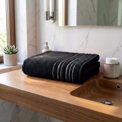 PRAKTIK Zara frottír törölköző, fekete, csíkos szegéllyel, 70x140cm (8596132042435)