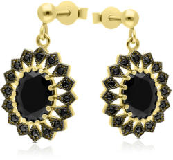 Tessoria Arany Színű, Lógó Fülbevaló Fekete Cirkónia Kövekkel, Stiftes, Női, 585-ös (216703)