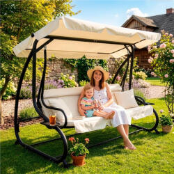 mx Krémszinű (4 személyes) Kerti hintaágy szúnyoghálóval (mx205)