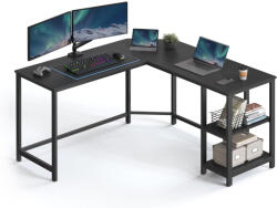 VASAGLE Számítógépes asztal, l-alakú sarok íróasztal, 2 tárolópolccal, fekete