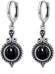  Vintage stílusú ezüst fülbevaló fekete ónix mintával (6614)