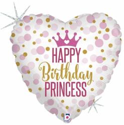  45 cm Happy Birthday Princess szív alakú fólia lufi 36700 (1058036700GH-P)