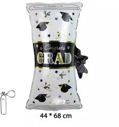 Diploma tekercs alakú fólia lufi ballagásra Congrats Grad felirattal 44x68cm 352347 (5998188352347)