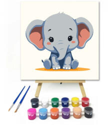  Kiselefánt mosolya - gyerek számfestő készlet - 50×50 cm (Keret nélkül)