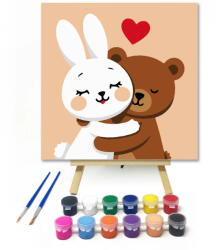  Állati szeretet - gyerek számfestő készlet - 30×30 cm (Keretre feszítve)