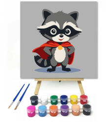  Bátor mosómedve - gyerek számfestő készlet - 40×40 cm (Keret nélkül)