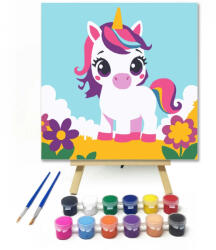  Bájos unikornis virágokkal - gyerek számfestő készlet - 40×40 cm (Keretre feszítve)