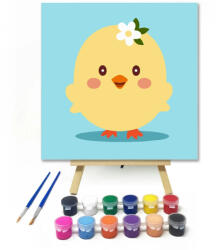  Kedves csibe virággal - gyerek számfestő készlet - 30×30 cm (Keret nélkül)