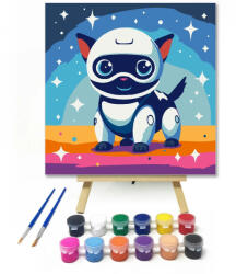  Mosolygós robotkutyus - gyerek számfestő készlet - 20×20 cm (Keretre feszítve)