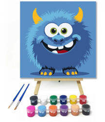  Mosolygós kék szörnyecske - gyerek számfestő készlet - 40×40 cm (Keretre feszítve)