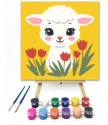  Kisbárány a tulipánok között - gyerek számfestő készlet - 40×40 cm (Keretre feszítve)