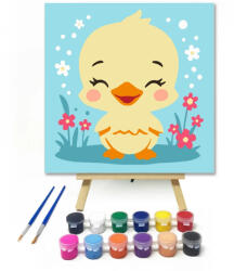  Mosolygós kiskacsa - gyerek számfestő készlet - 30×30 cm (Keretre feszítve)