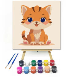  Mosolygós kiscica - gyerek számfestő készlet - 40×40 cm (Keretre feszítve)