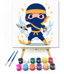  Bátor ninja kardcsapása - gyerek számfestő készlet - 30×30 cm (Keretre feszítve)