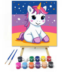  Bájos pihenő unikornis - gyerek számfestő készlet - 40×40 cm (Keretre feszítve)