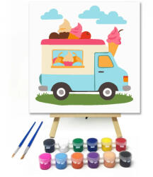  Nyári fagyis autó - gyerek számfestő készlet - 20×20 cm (Keretre feszítve)
