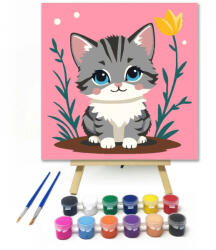  Vidám kiscica kertje - gyerek számfestő készlet - 40×40 cm (Keret nélkül)