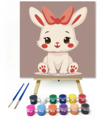  Mosolygós nyuszi masnija - gyerek számfestő készlet - 40×40 cm (Keret nélkül)